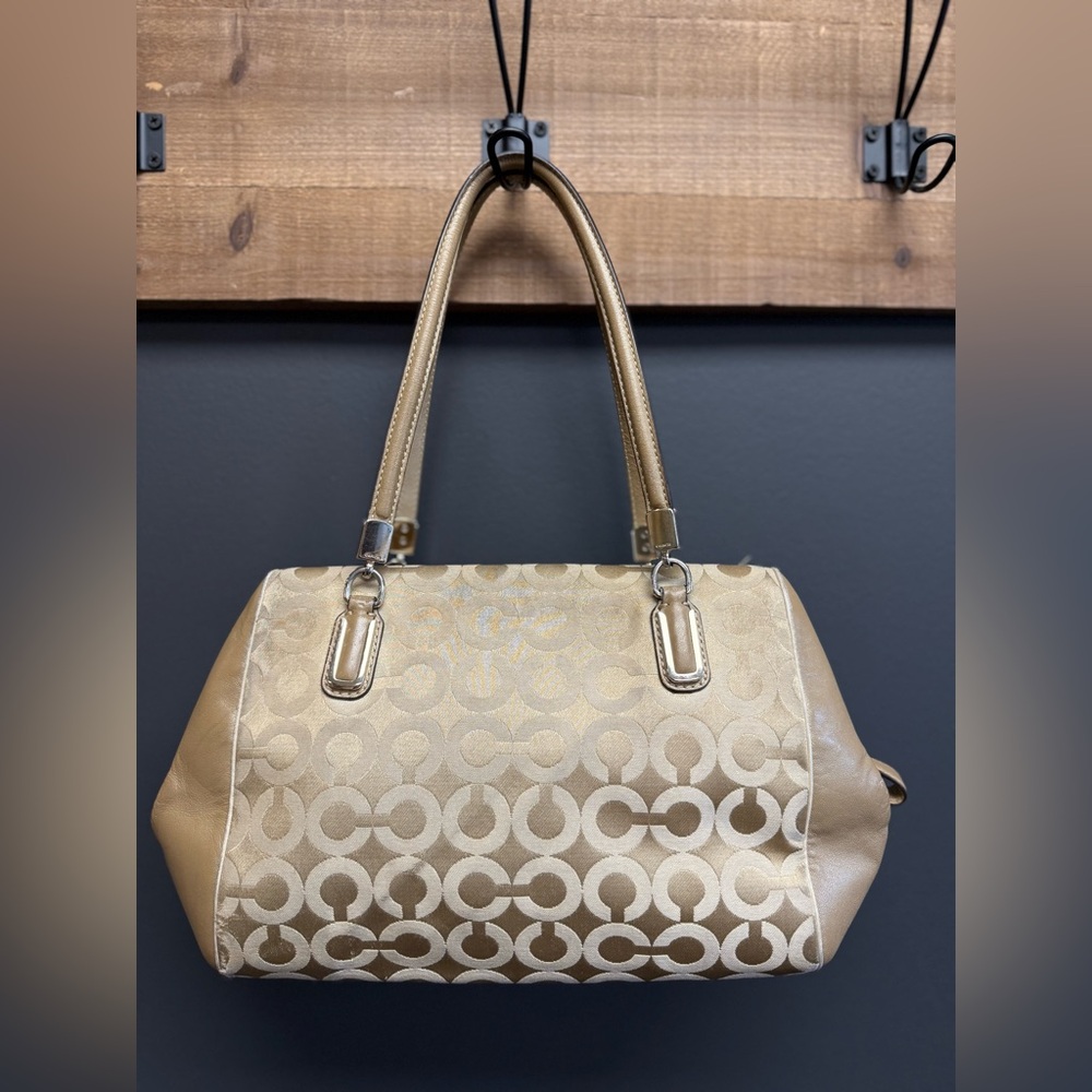 Coach 25638 Madison Madeline White and Gold Canvas Shoulder Bag - Picture 4 of 9